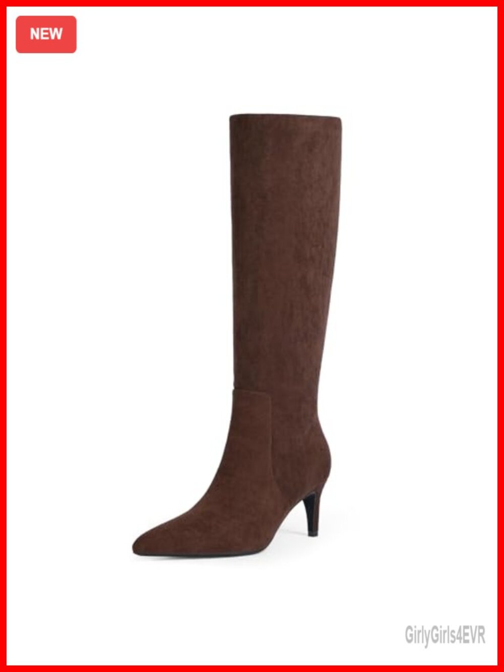 Women's Knee High Boots Kitten Heel Pointed Toe Faux Suede Tall Boot